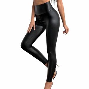 SHEIN Black Leggings with Faux Leather Look